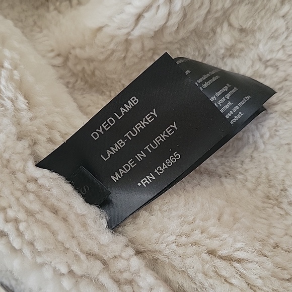 Vintage Y2K Genuine Shearling Leather Distressed Moto Biker Jacket Small Beige - Picture 10 of 10